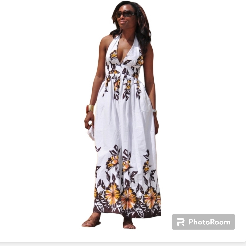 Fumblin' Foe 100% cotton halter Maxi dress size M